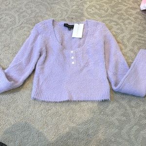 Cotton Candy LA purple fuzzy button sweater